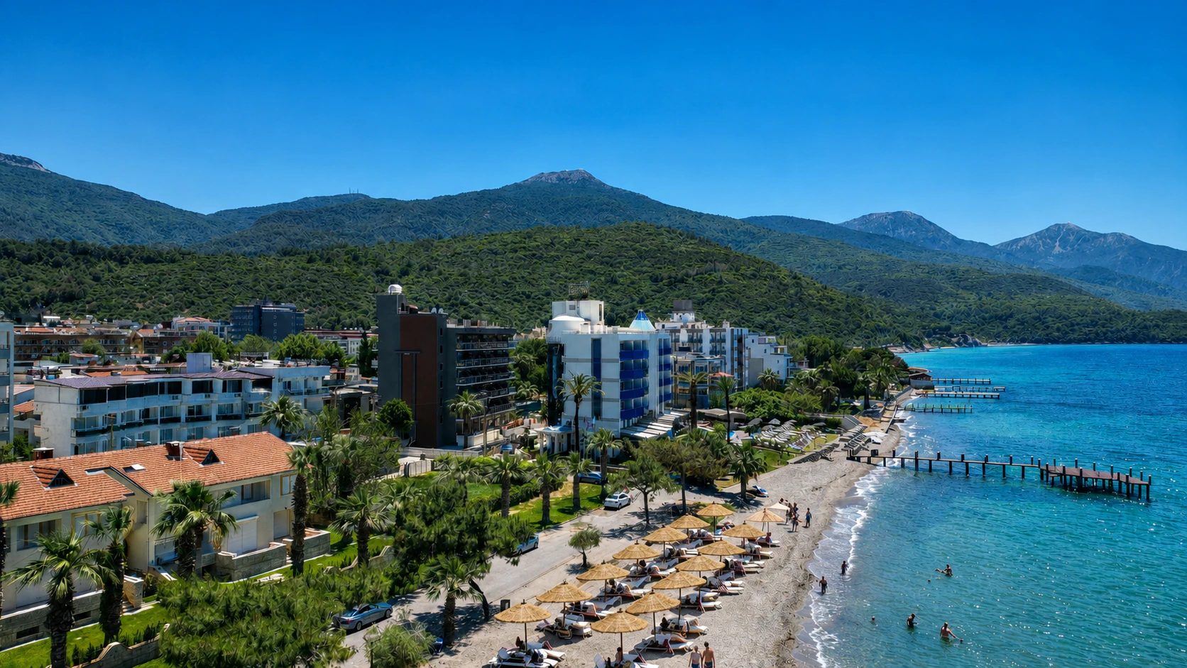 Vivelle Beach Hotel Güzelçamlı denize sıfır otel ve sahil görünümü